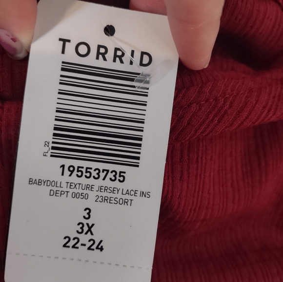 Torrid 3X red babydoll jersey lace top plus size blouse NWT buttons - Picture 8 of 9